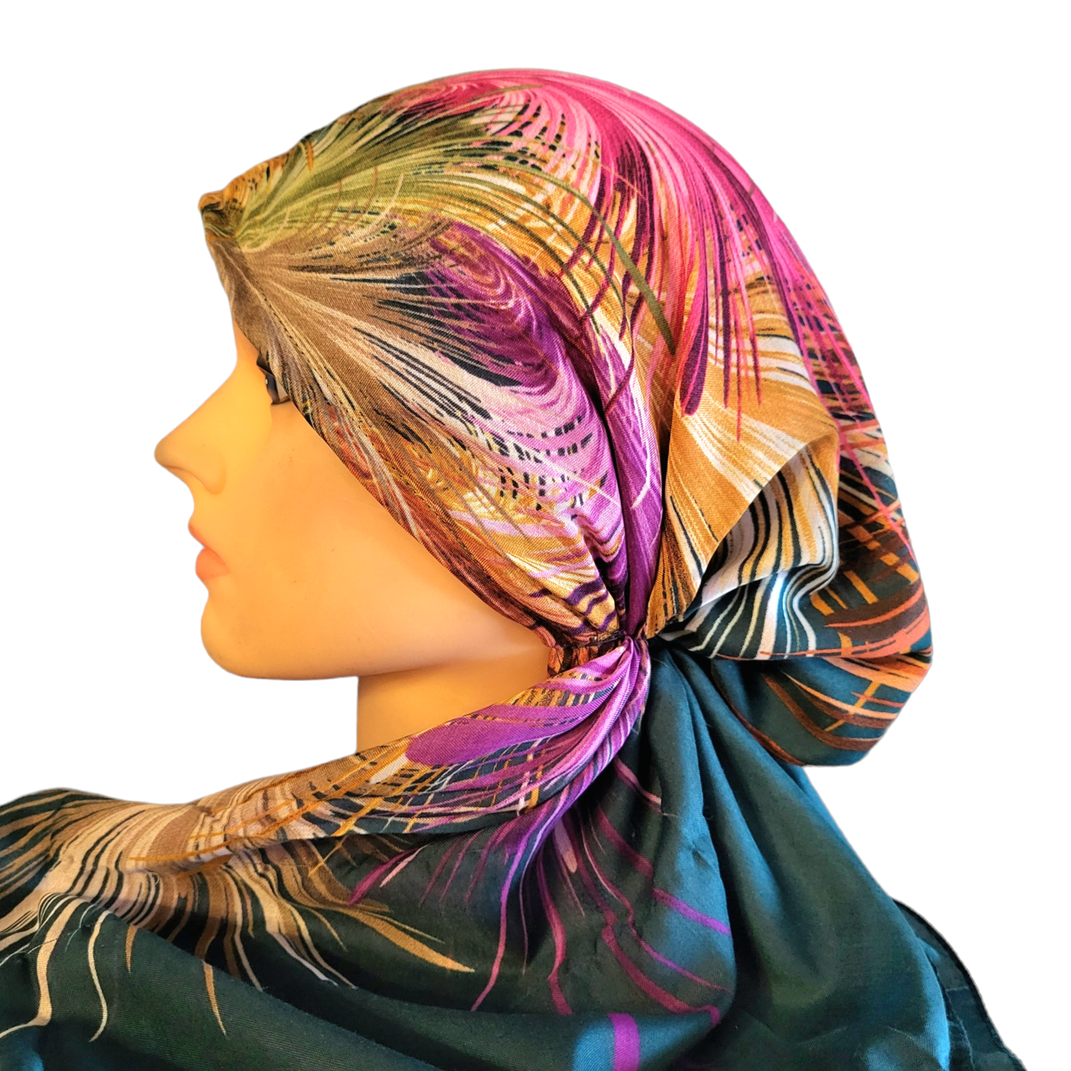 Teal green - Turkish pretied tichel w/band sewn in (BBS)