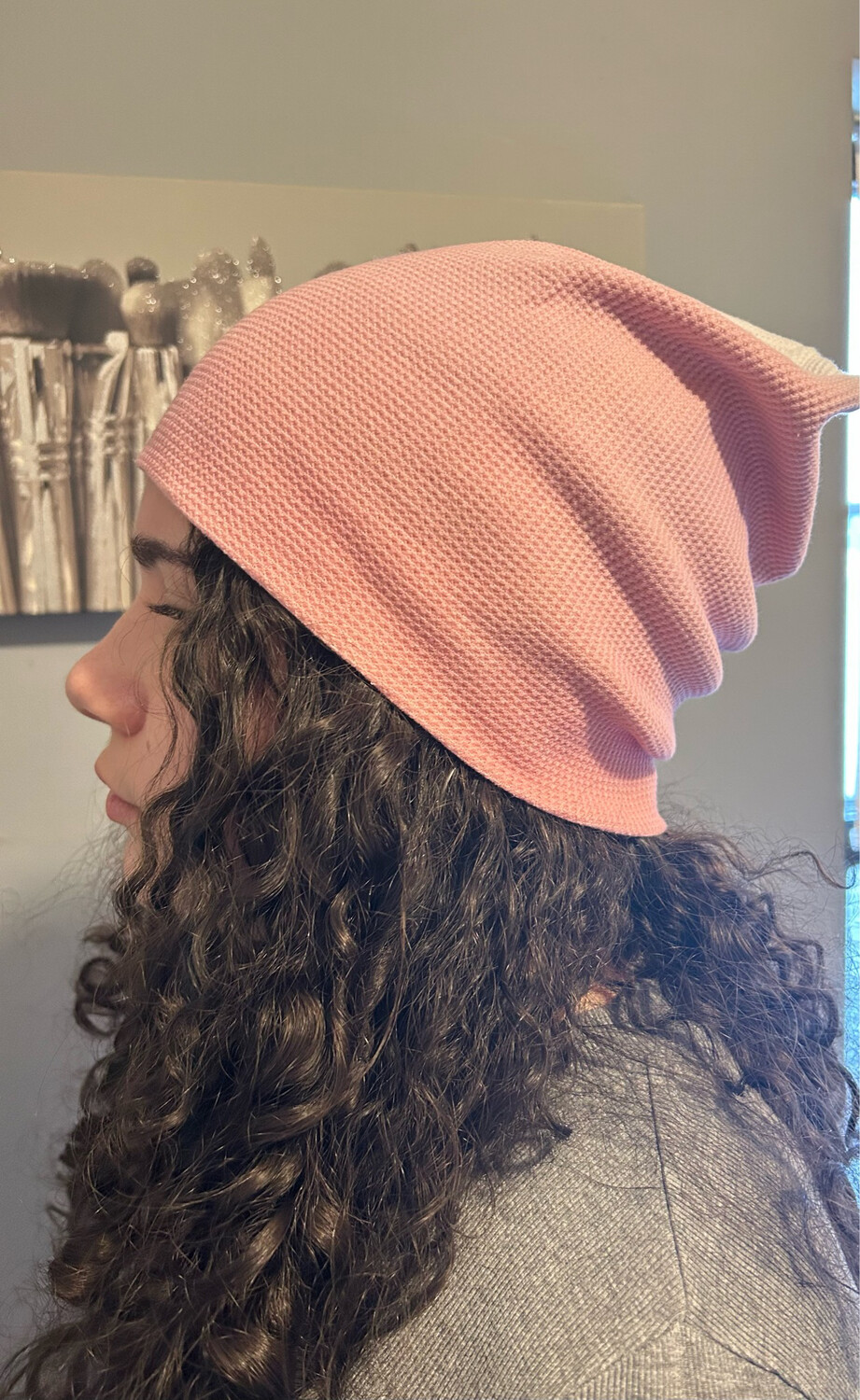 Pink ombre' waffle cotton beanie