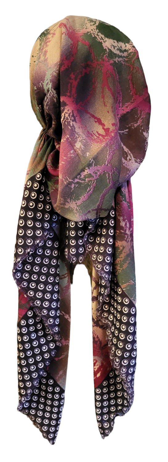 Purple water bubbles - Turkish soft fringed pretied tichel