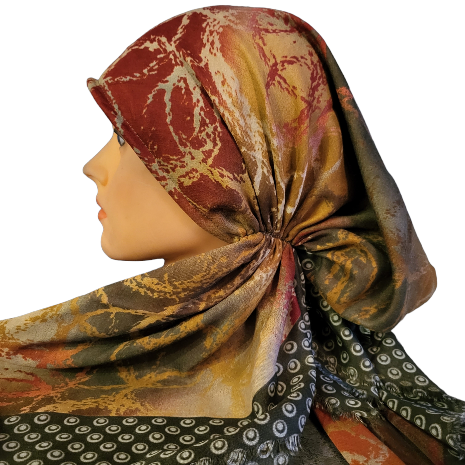 Olive water bubbles - Turkish soft fringed pretied tichel
