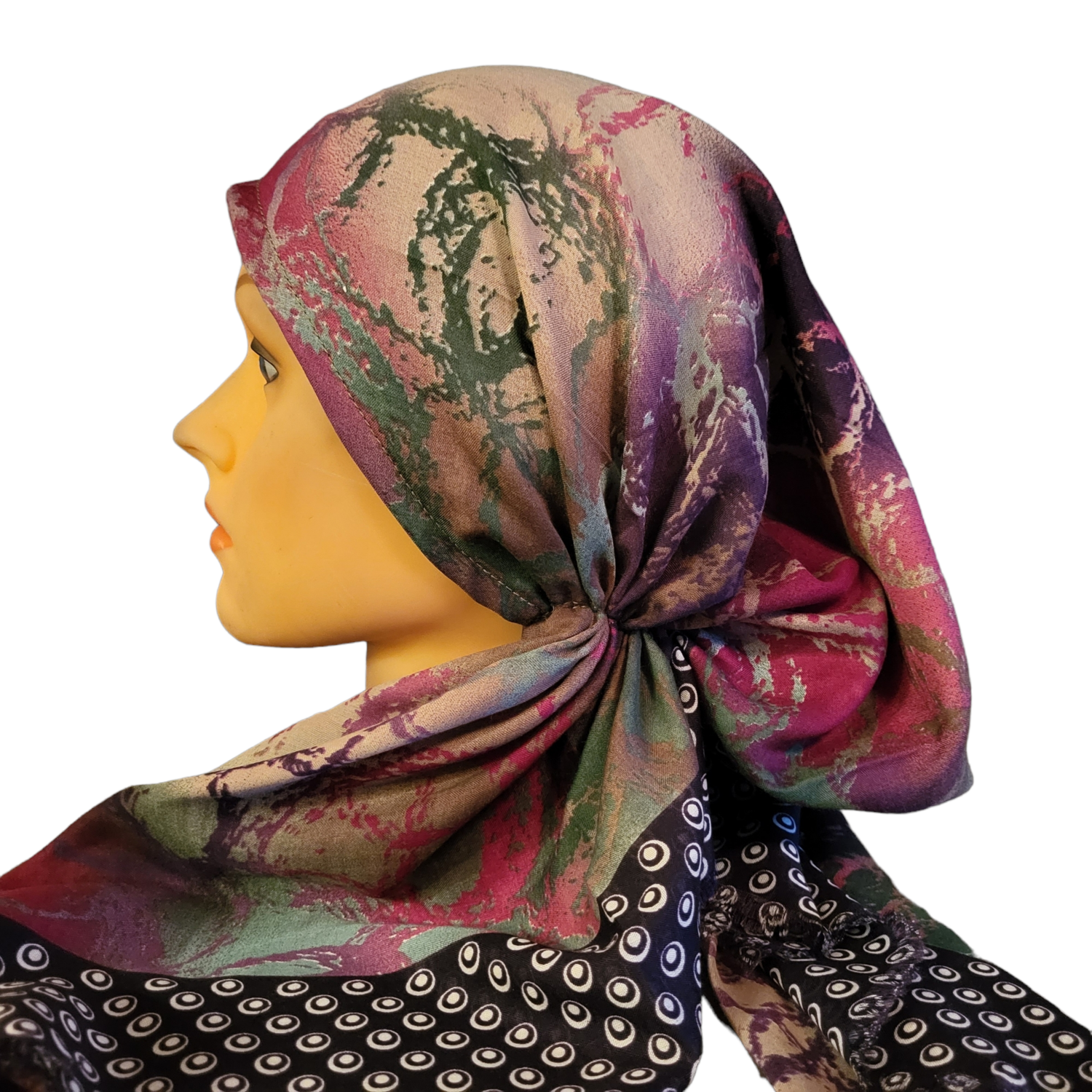 Purple water bubbles - Turkish soft fringed pretied tichel