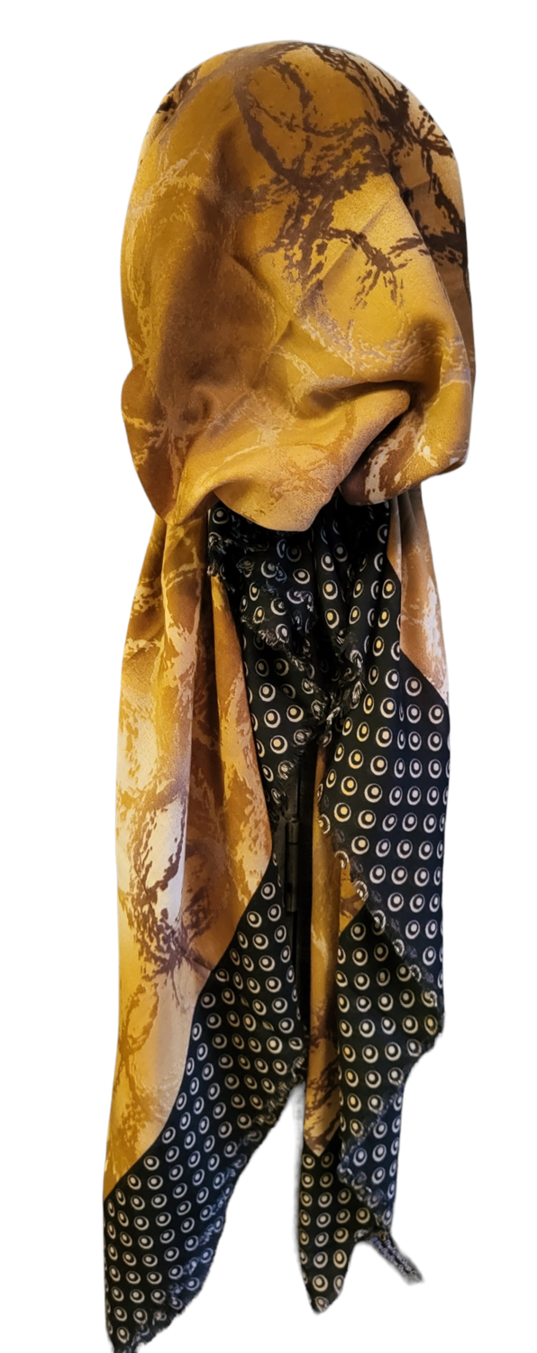 Black/gold water bubbles - Turkish soft fringed pretied tichel