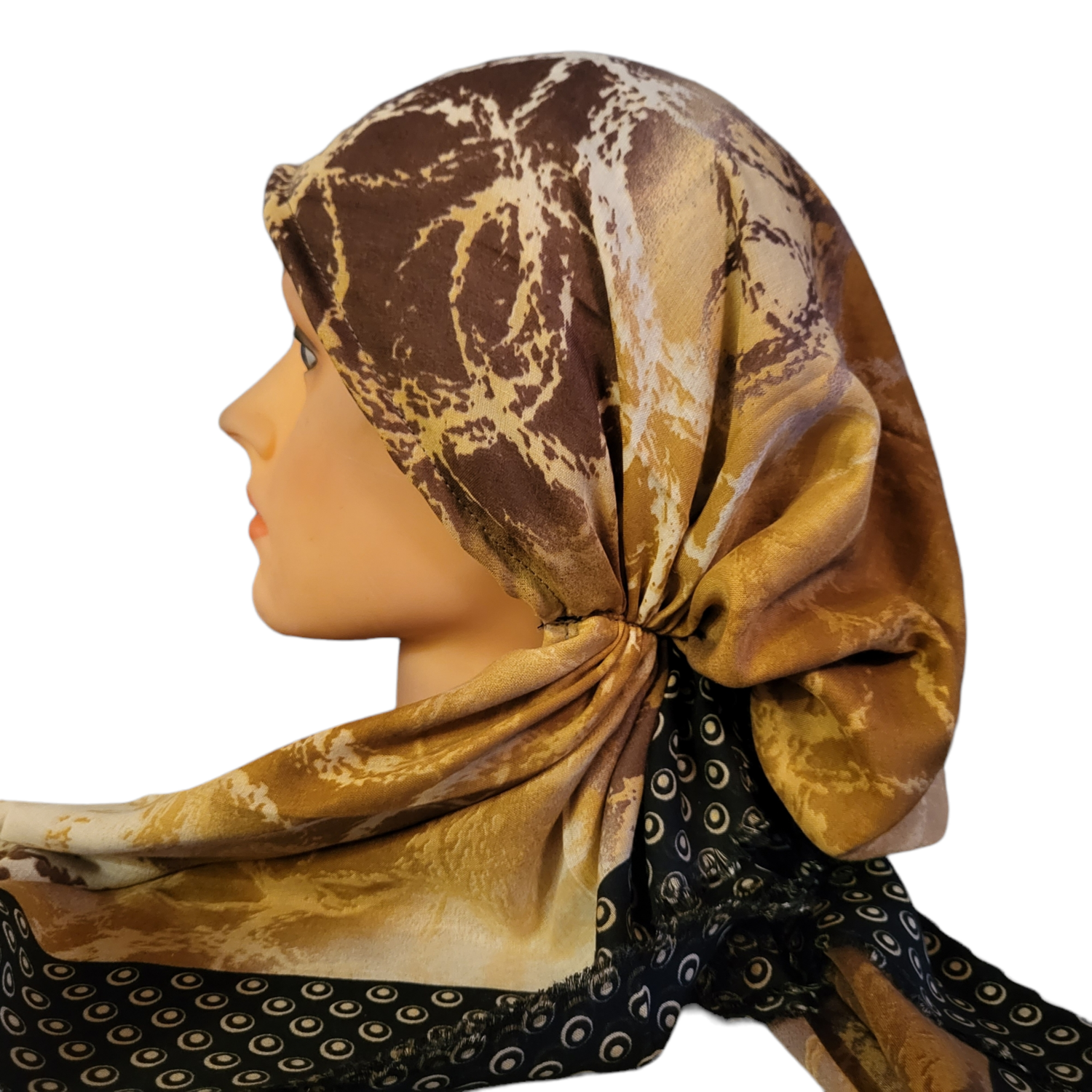 Black/gold water bubbles - Turkish soft fringed pretied tichel