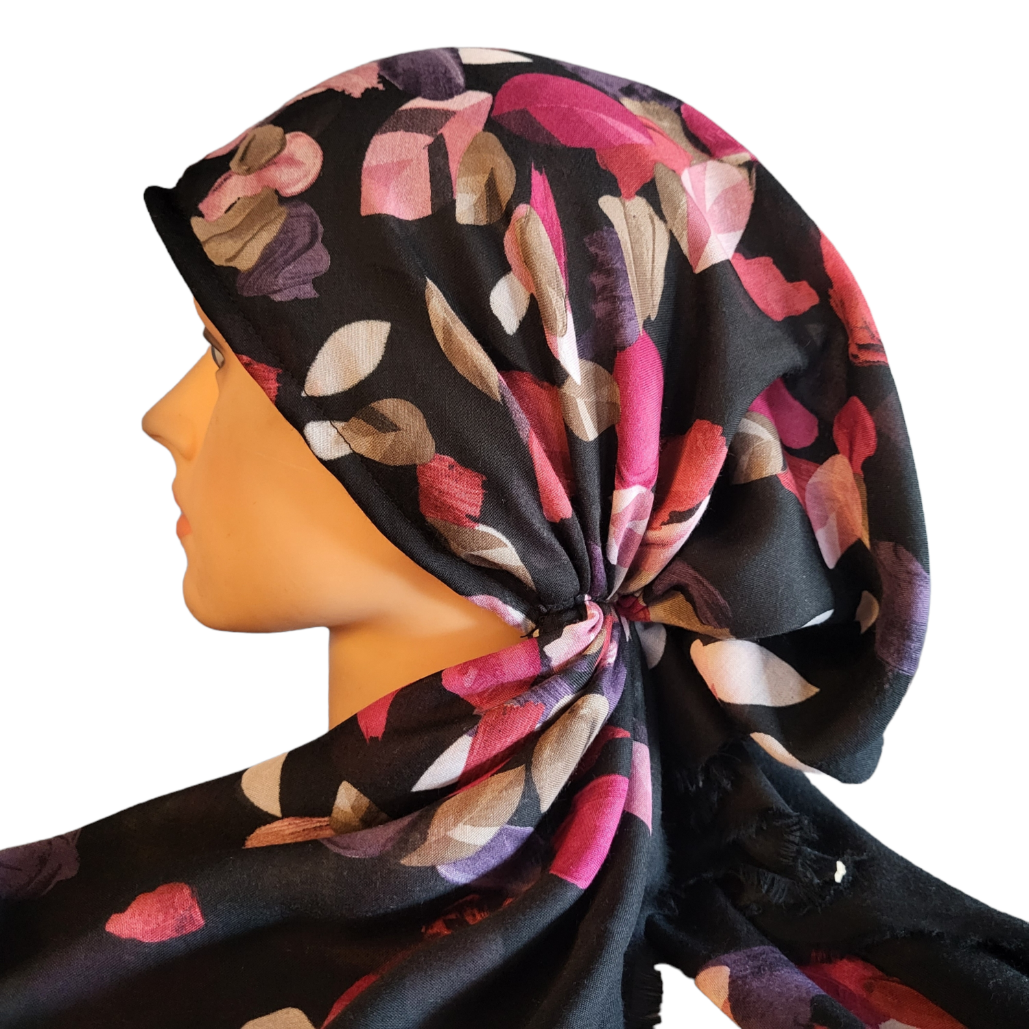 Black/pink n&#39; more  petals  - soft fringes pretied tichel