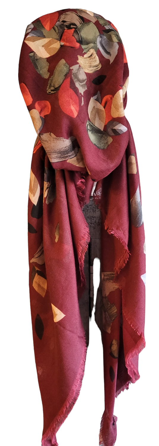 Maroon petals  - soft fringes pretied tichel