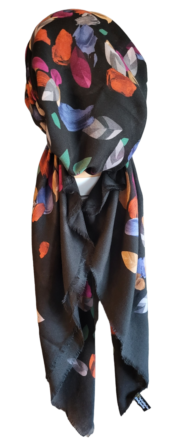 Black/blue n' more  petals  - soft fringes pretied tichel