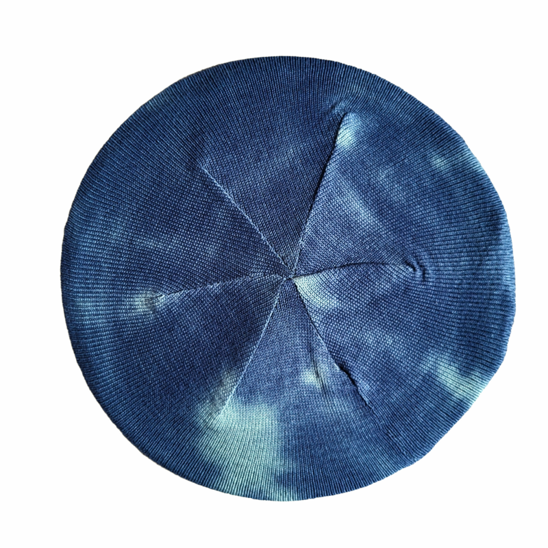 Tie dyed lined snood/beret - navy/teal