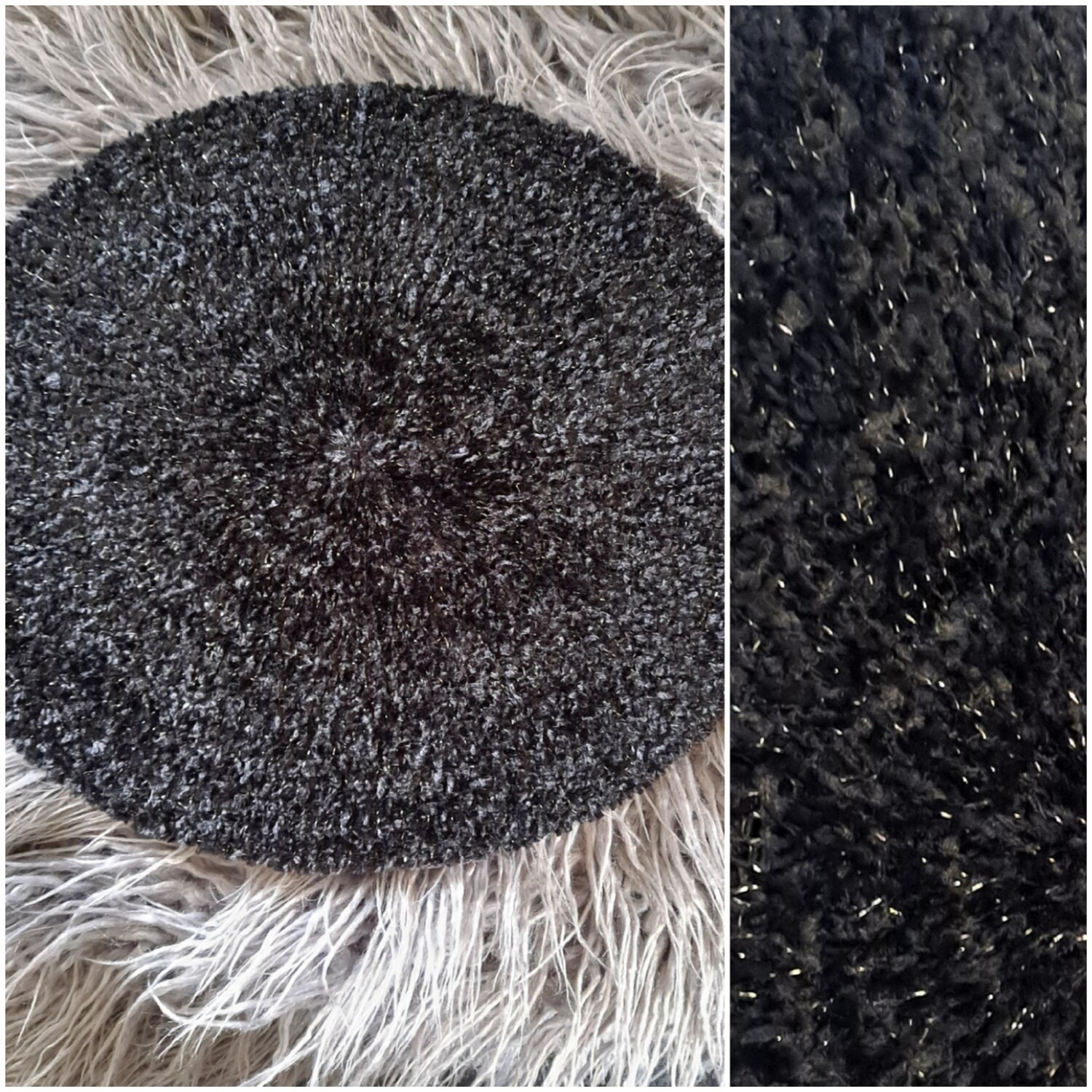Black lined chenille snood w/silver lurex threads