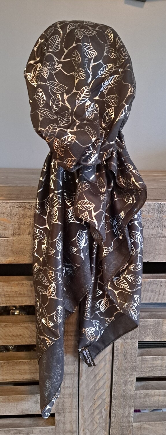 Black/silver small leaves pattern pre-tied tichel 