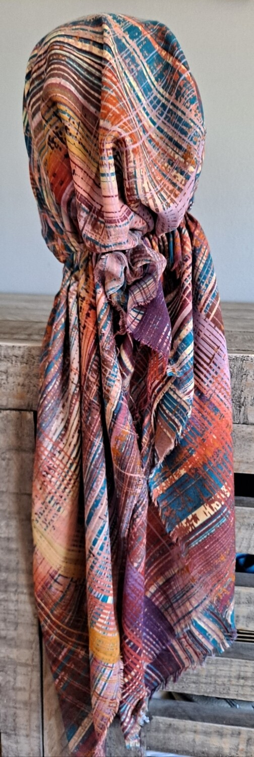 Eggplant lines - Turkish soft fringed pretied tichel 