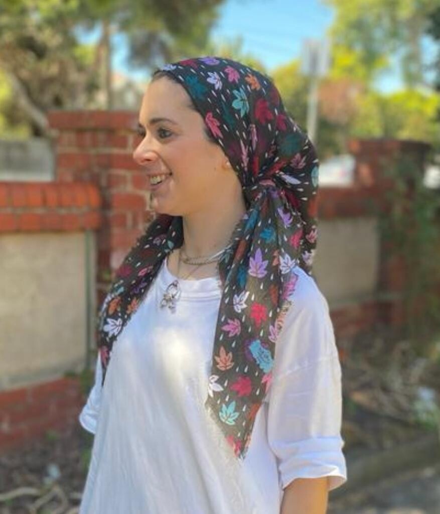 Olive - seasonal leaves  - soft fringes pretied tichel