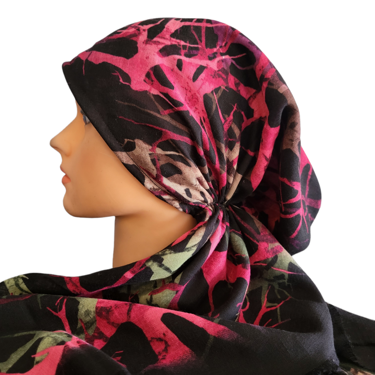 Black/hot pink n&#39; more branches pattern  - soft fringes pretied tichel
