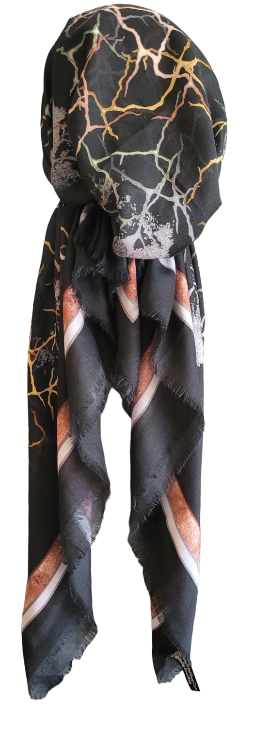 Black/mauve lightning  - soft fringes pretied tichel