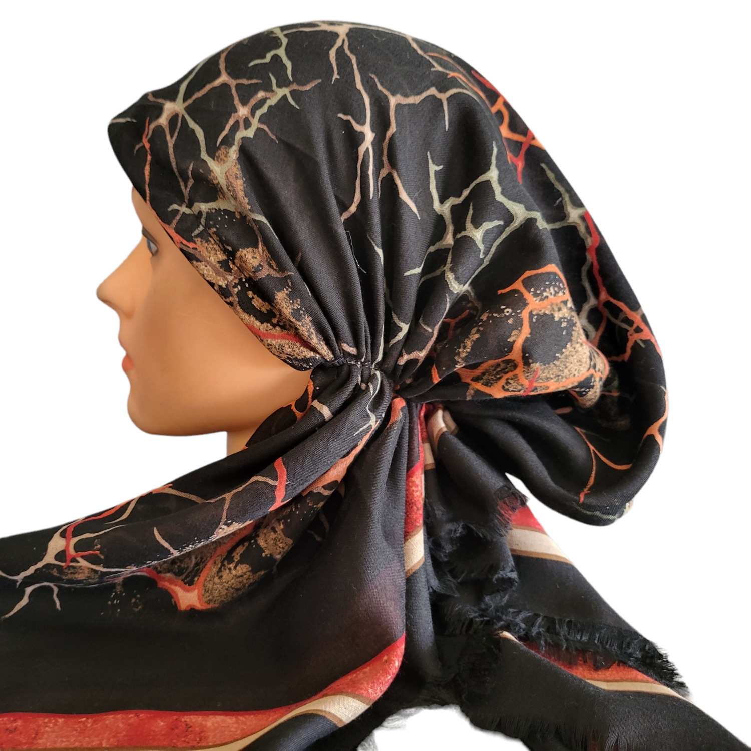 Black/rust lightning  - soft fringes pretied tichel