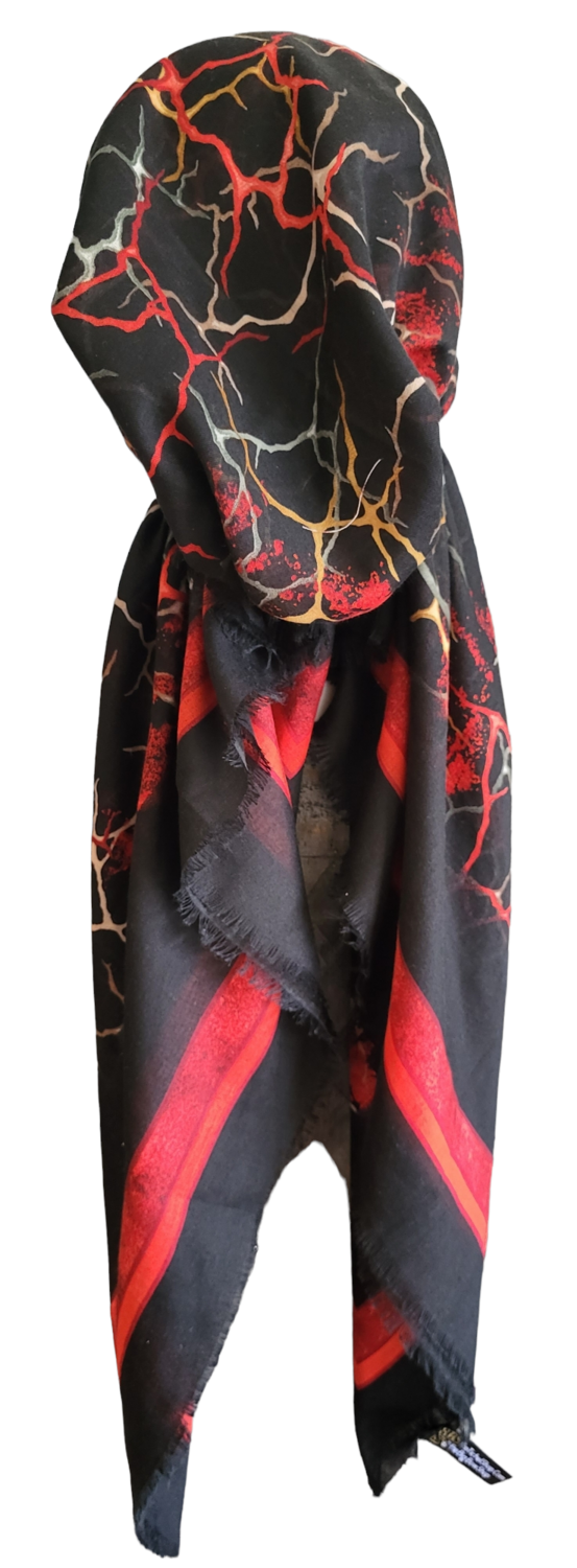 Black/red lightning  - soft fringes pretied tichel