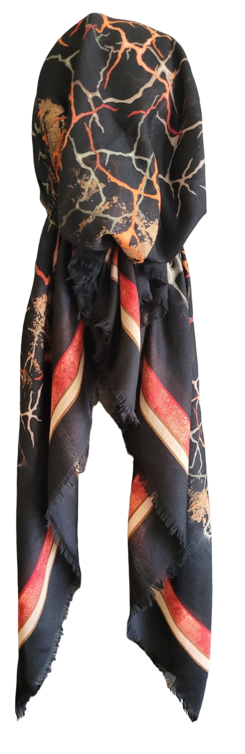 Black/rust lightning  - soft fringes pretied tichel