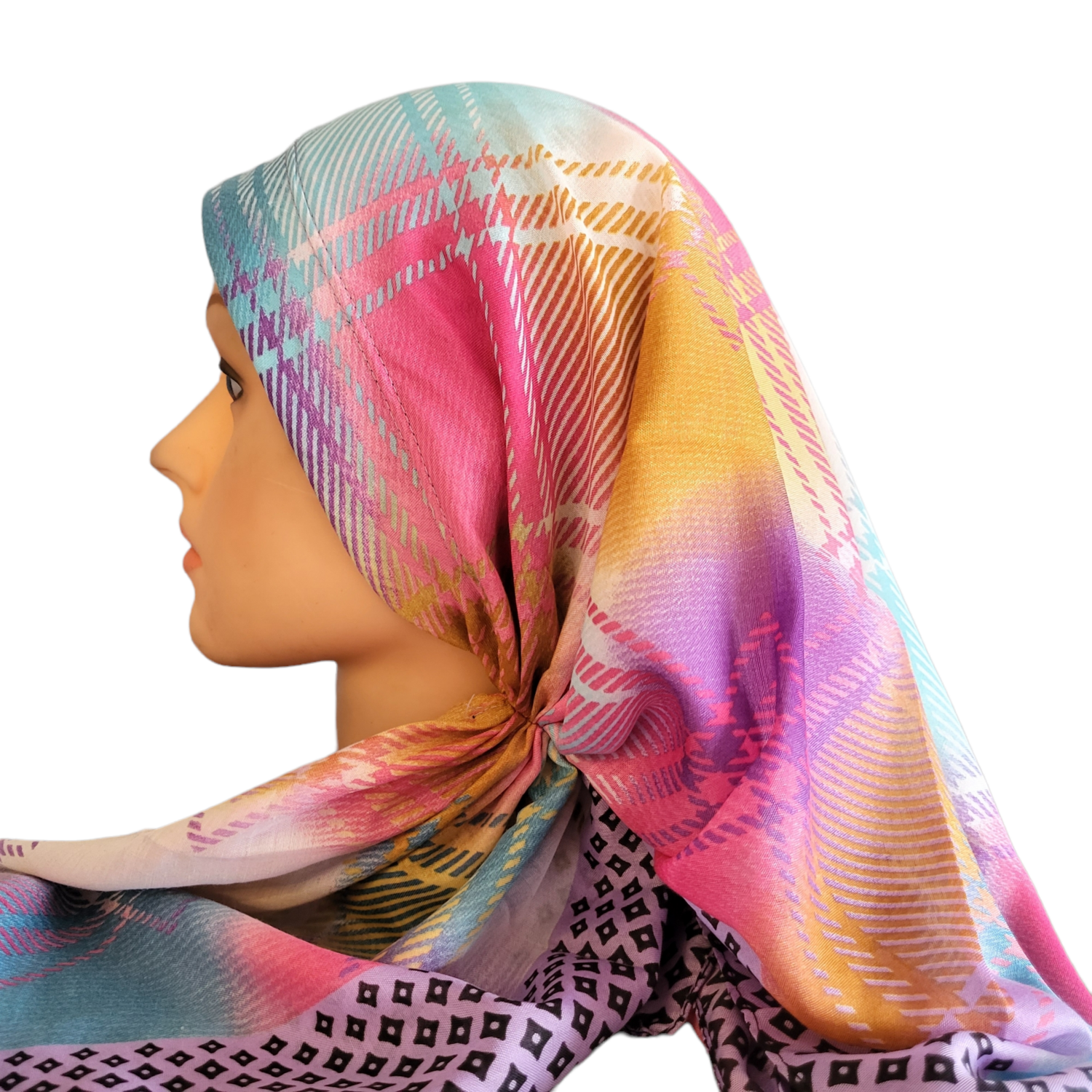 Beautiful lavender long back pre-tied kerchief w/band sewn in  -Turkish thin material