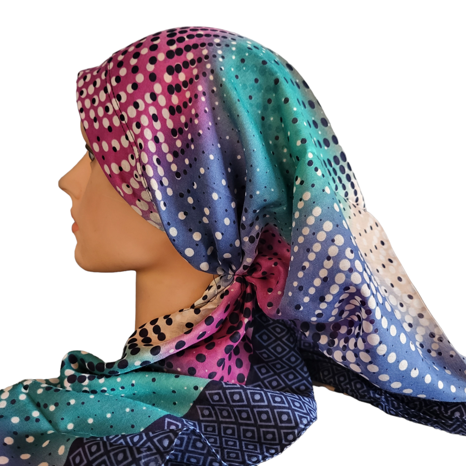 Navy long back pre-tied kerchief w/band sewn in  -Turkish thin material