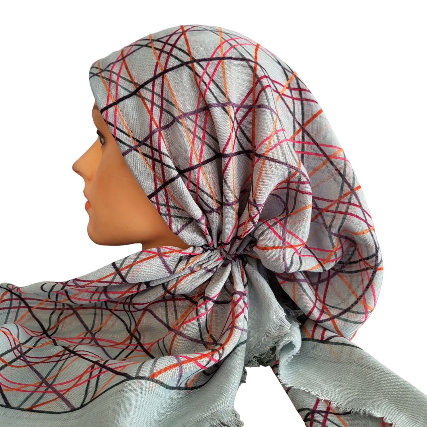 Sage criss cross lines - soft fringes pretied tichel