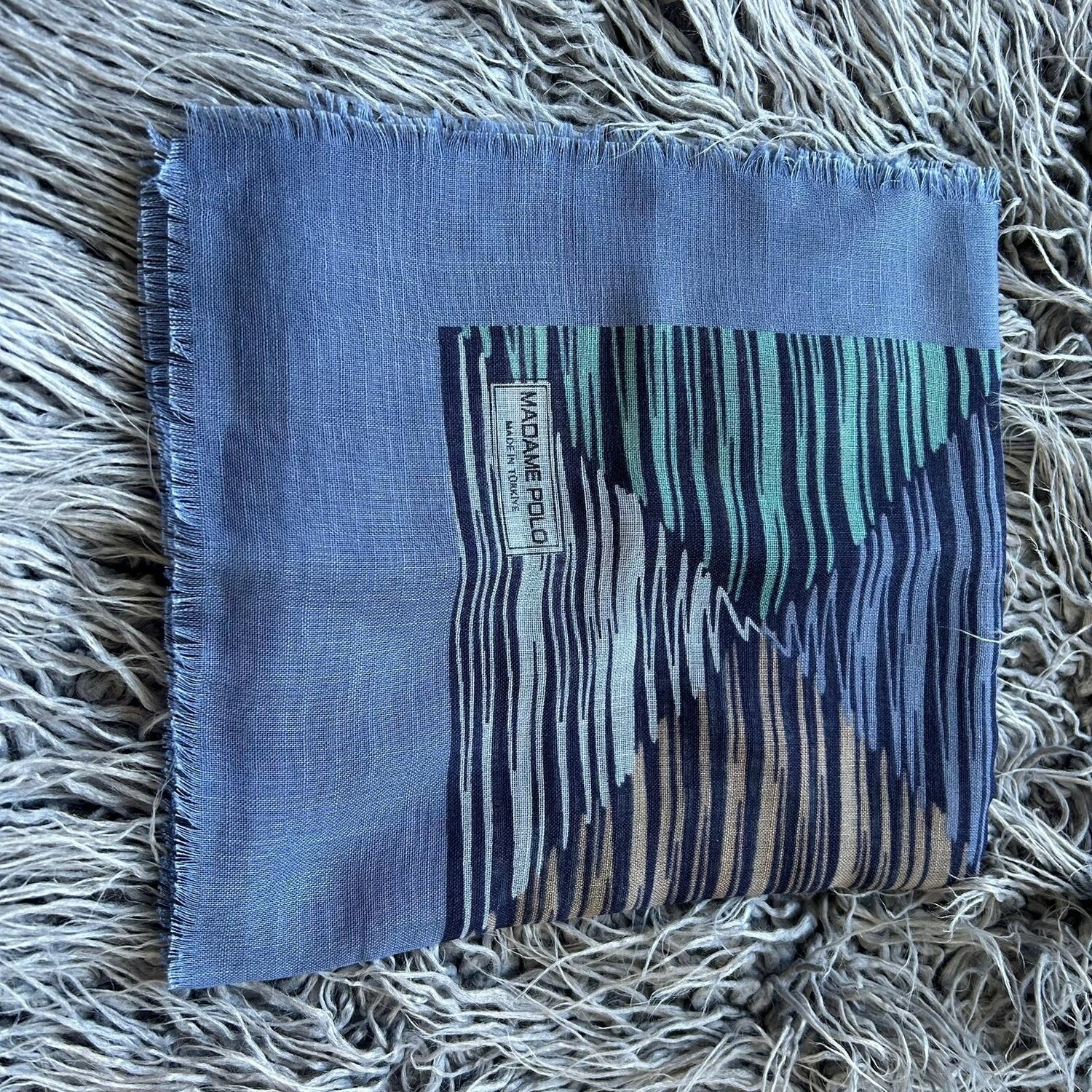 Denim - stripey patten soft fringes tichel