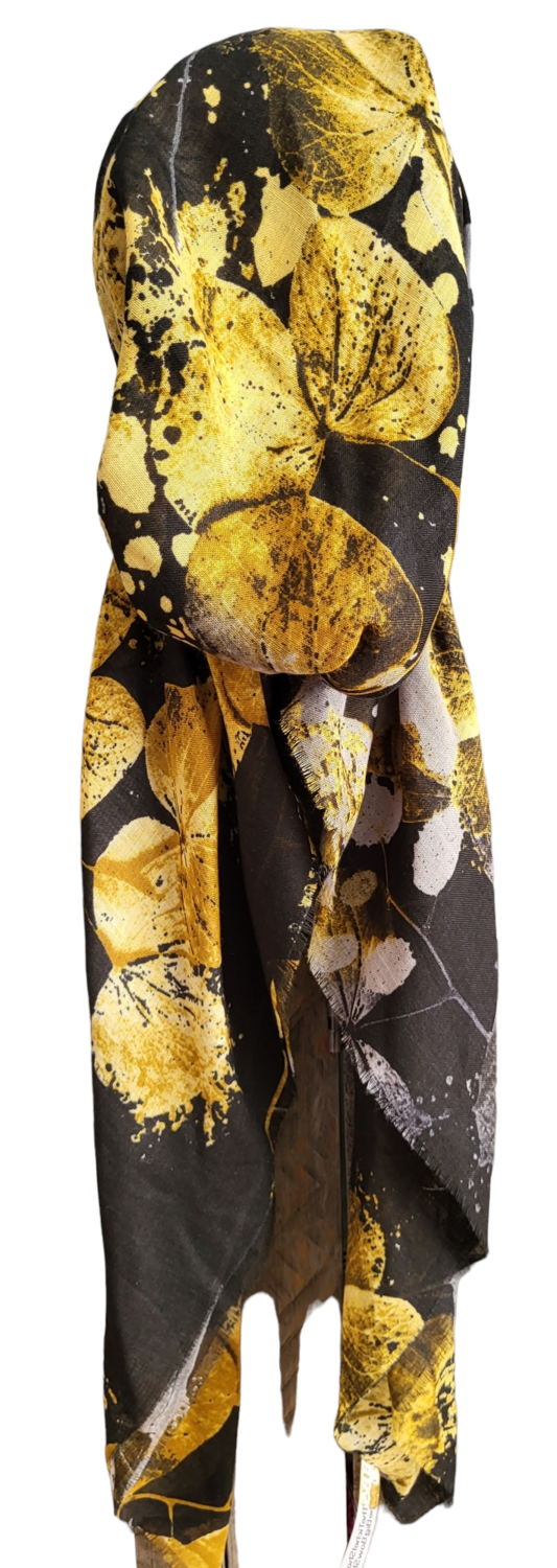 Black/yellow big petals - soft fringes pretied tichel