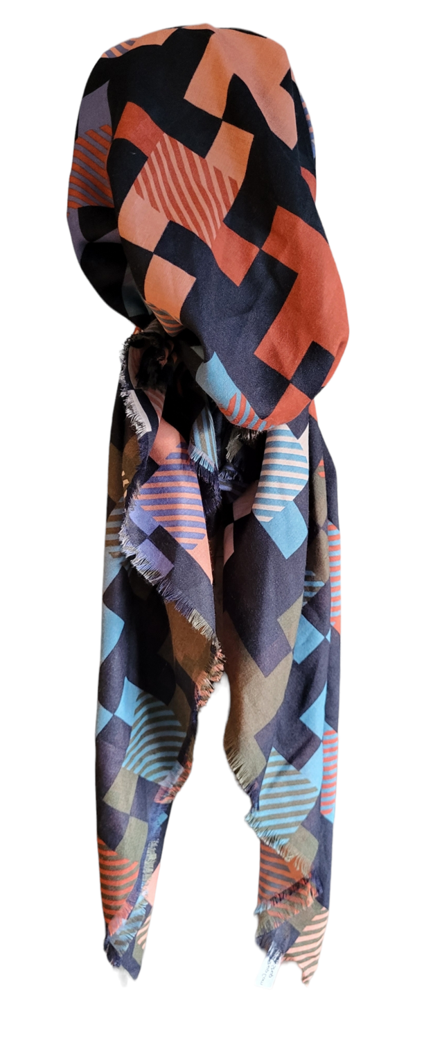 Navy  - soft fringes pretied tichel