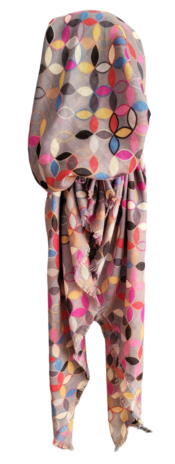 Dark gray patterned loops - soft fringes pretied tichel