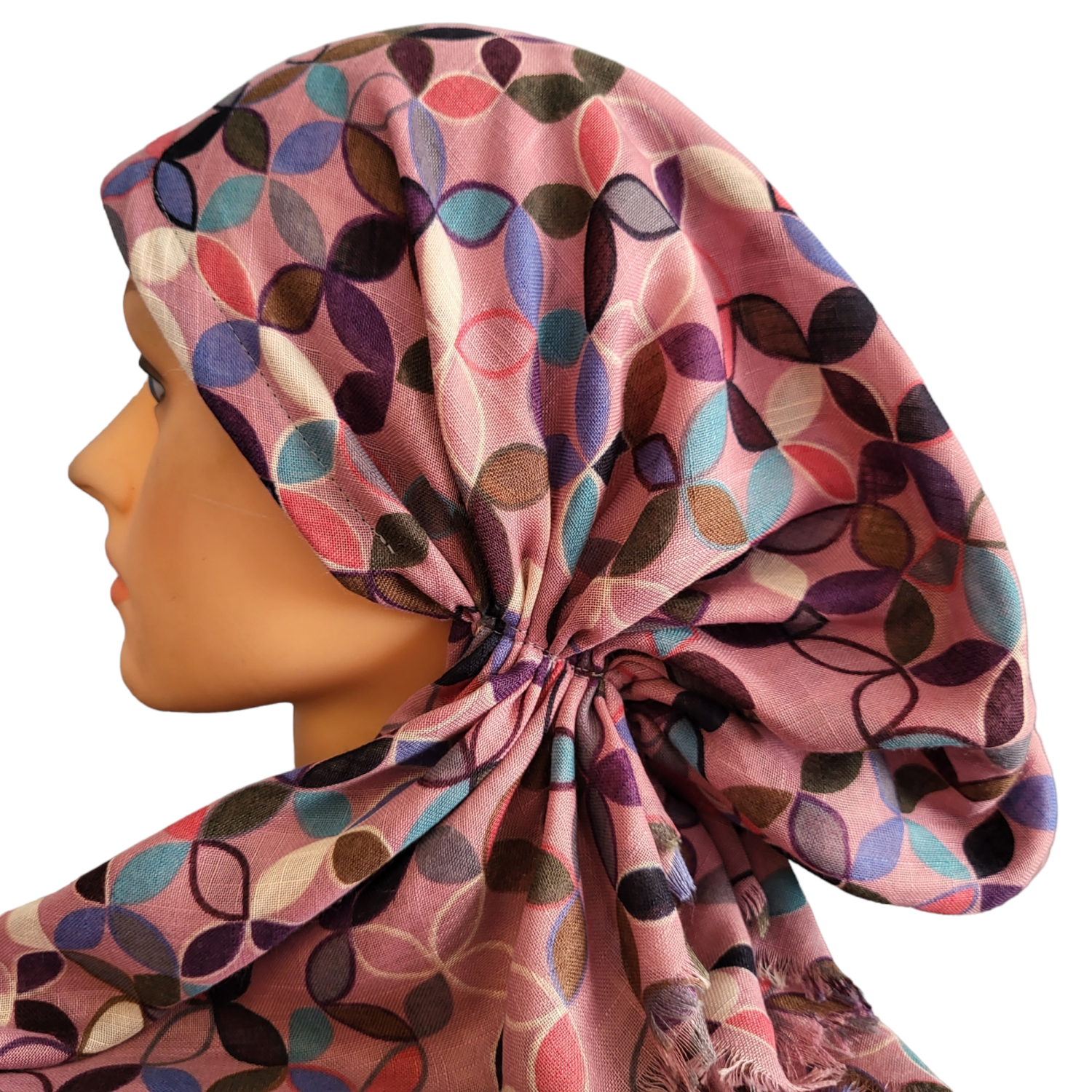Rose patterned loops - soft fringes pretied tichel