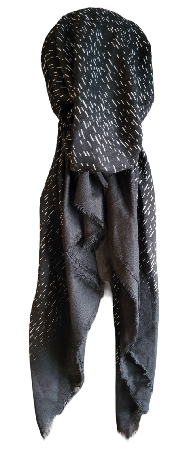 Black/white dotted - soft fringes pretied tichel