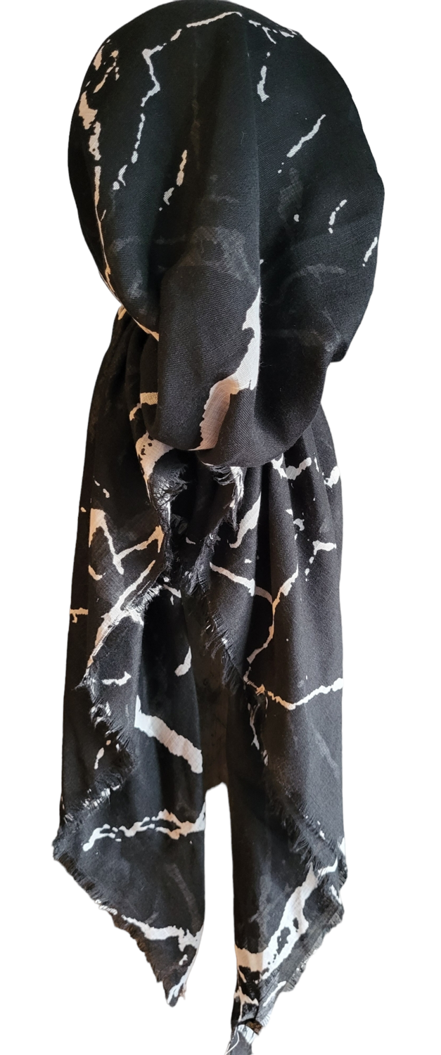 Black/white branches - soft fringes pretied tichel