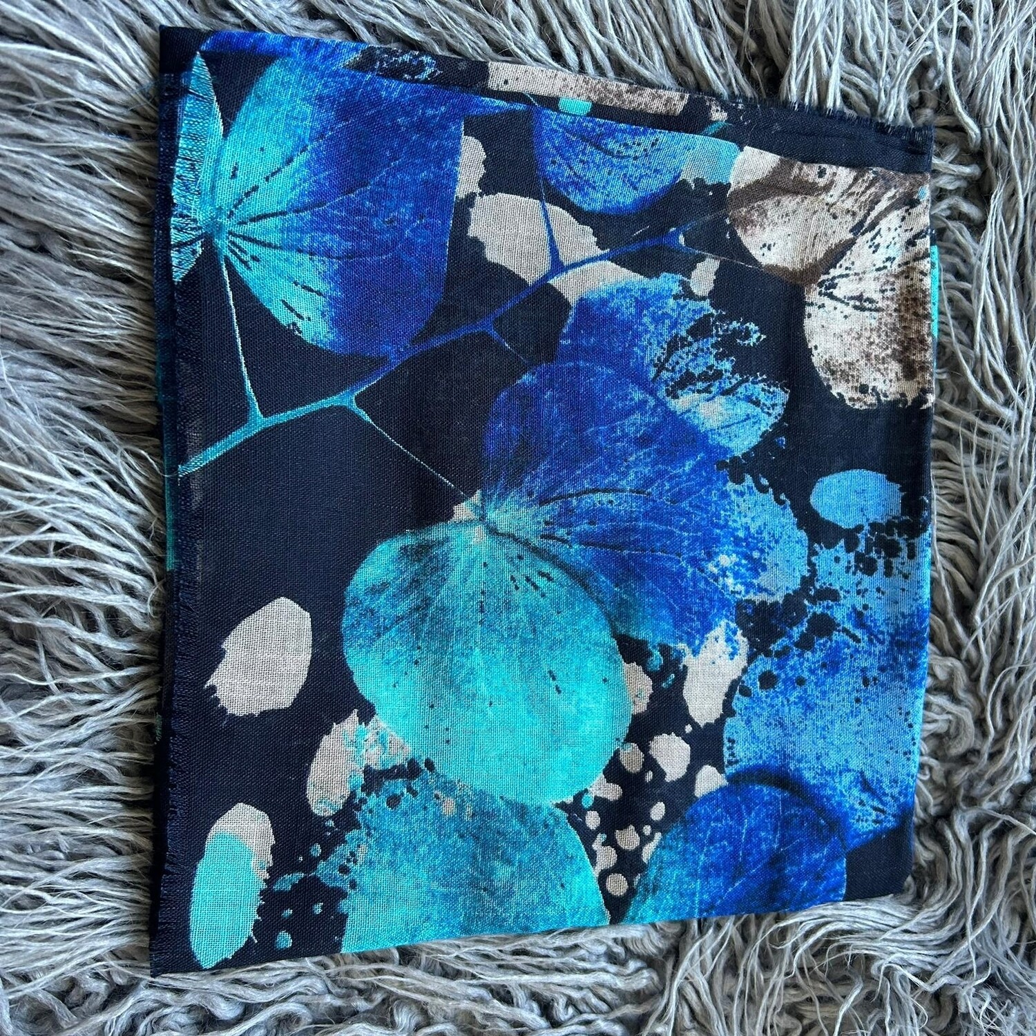 Navy/aqua - big petals soft fringes tichel