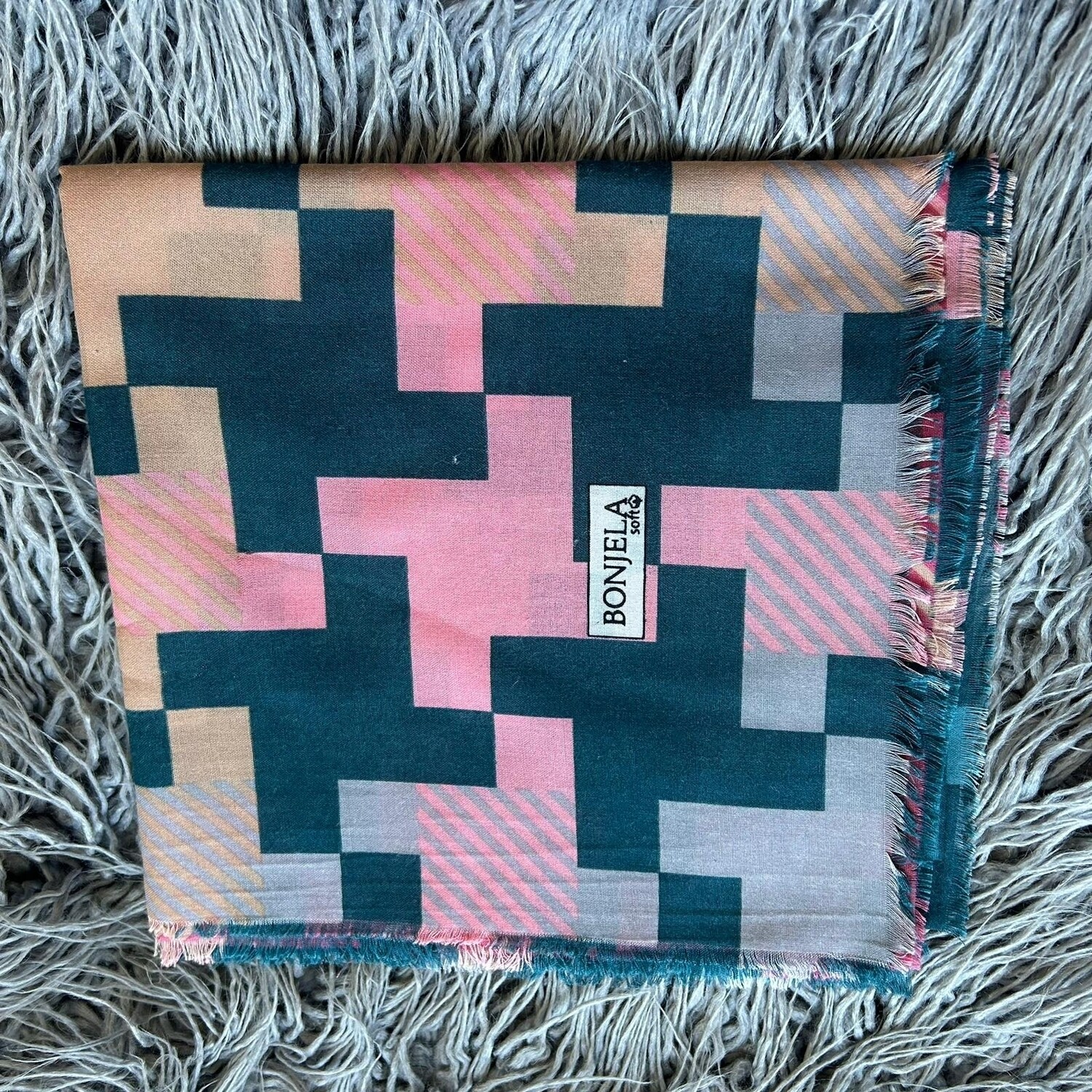 Green - tetromino patten soft fringes tichel