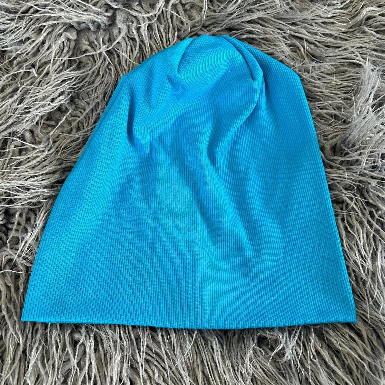 Blue fine ribbed beanie