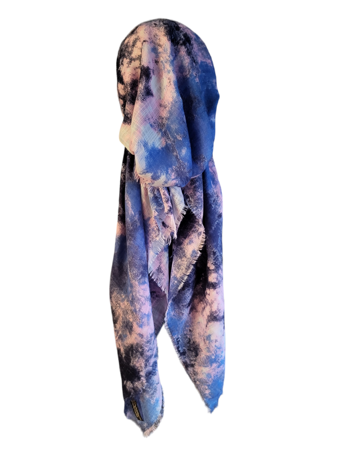 Blue/pink tie dyed - soft fringes pretied tichel