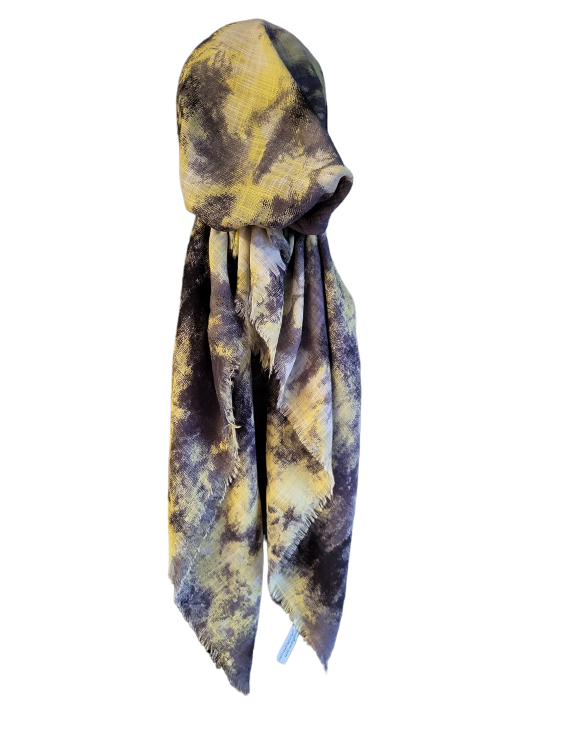 Denim w/yellow tie dyed - soft fringes pretied tichel