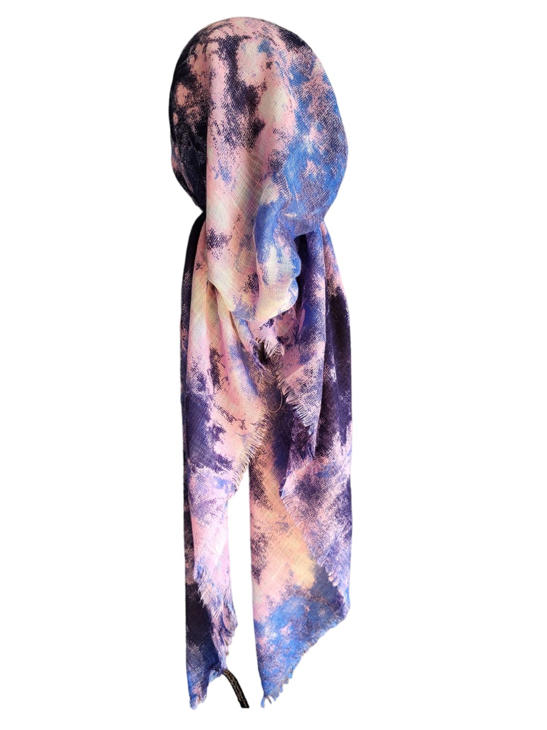 Light blue pink tie dyed - soft fringes pretied tichel