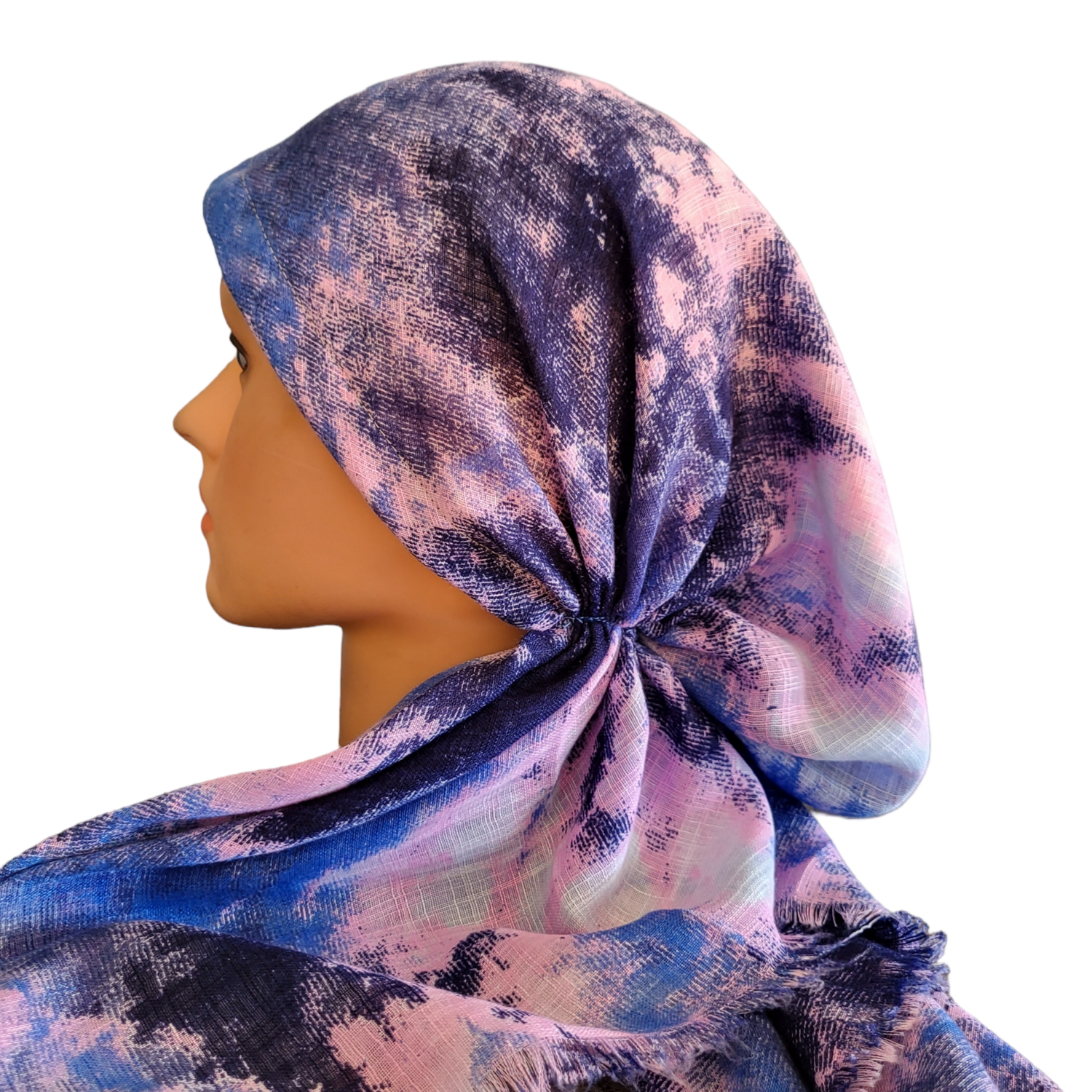 Light blue pink tie dyed - soft fringes pretied tichel
