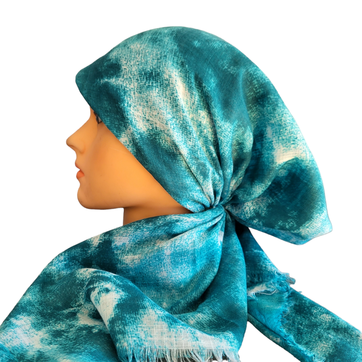 Sea green tie dyed - soft fringes pretied tichel