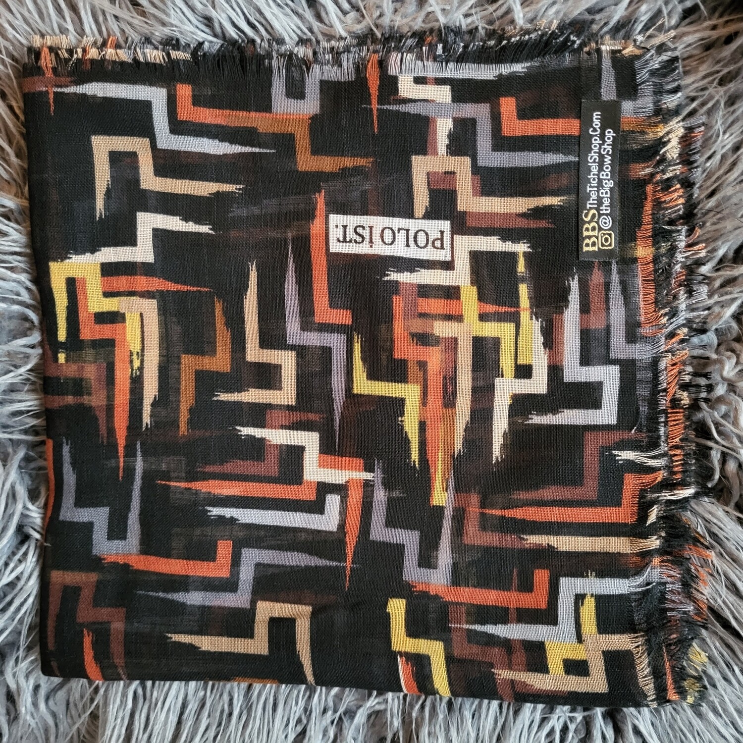 Black - intersecting lines soft fringes tichel