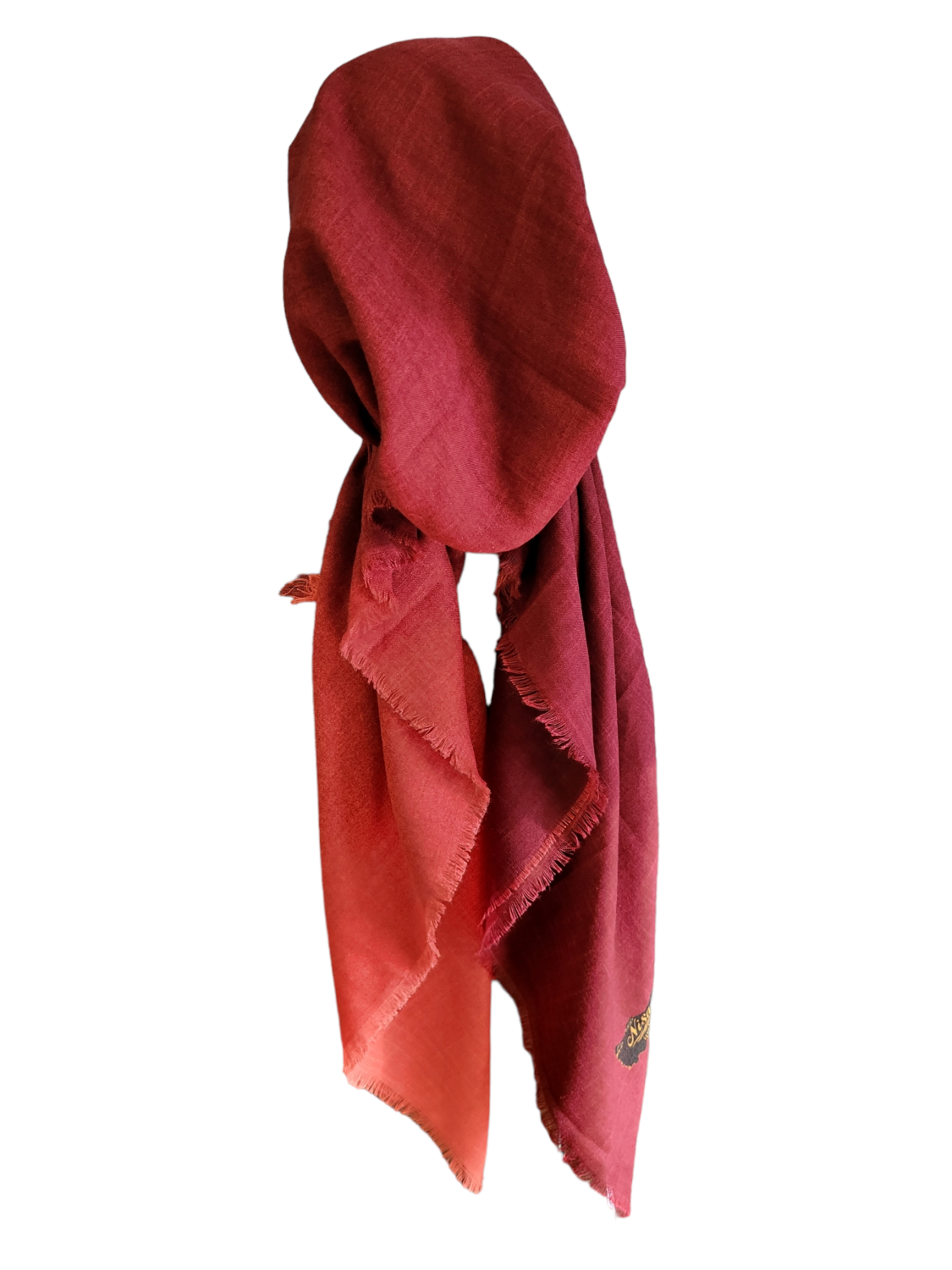 Shades of maroon/red - shaded soft fringes pretied tichel