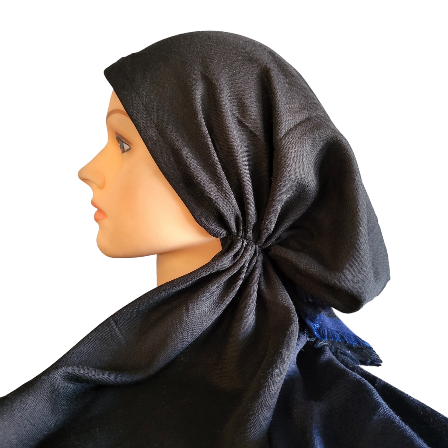 Shades of black/blue - shaded soft fringes pretied tichel