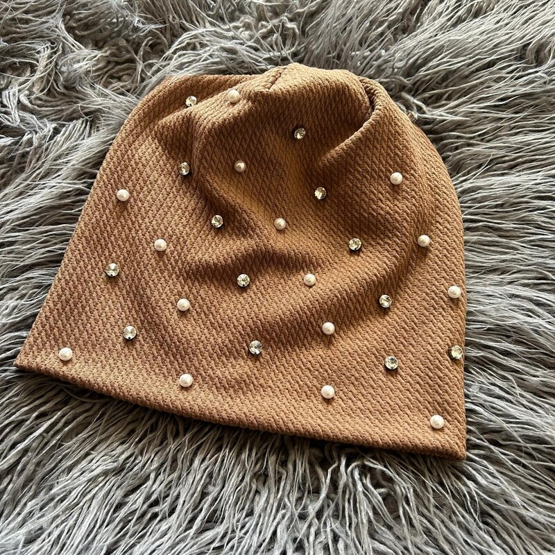 Medium brown - bejeweled fine cable ribbed beanie