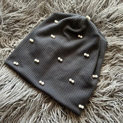 Slate  - pearled fine cable ribbed beanie