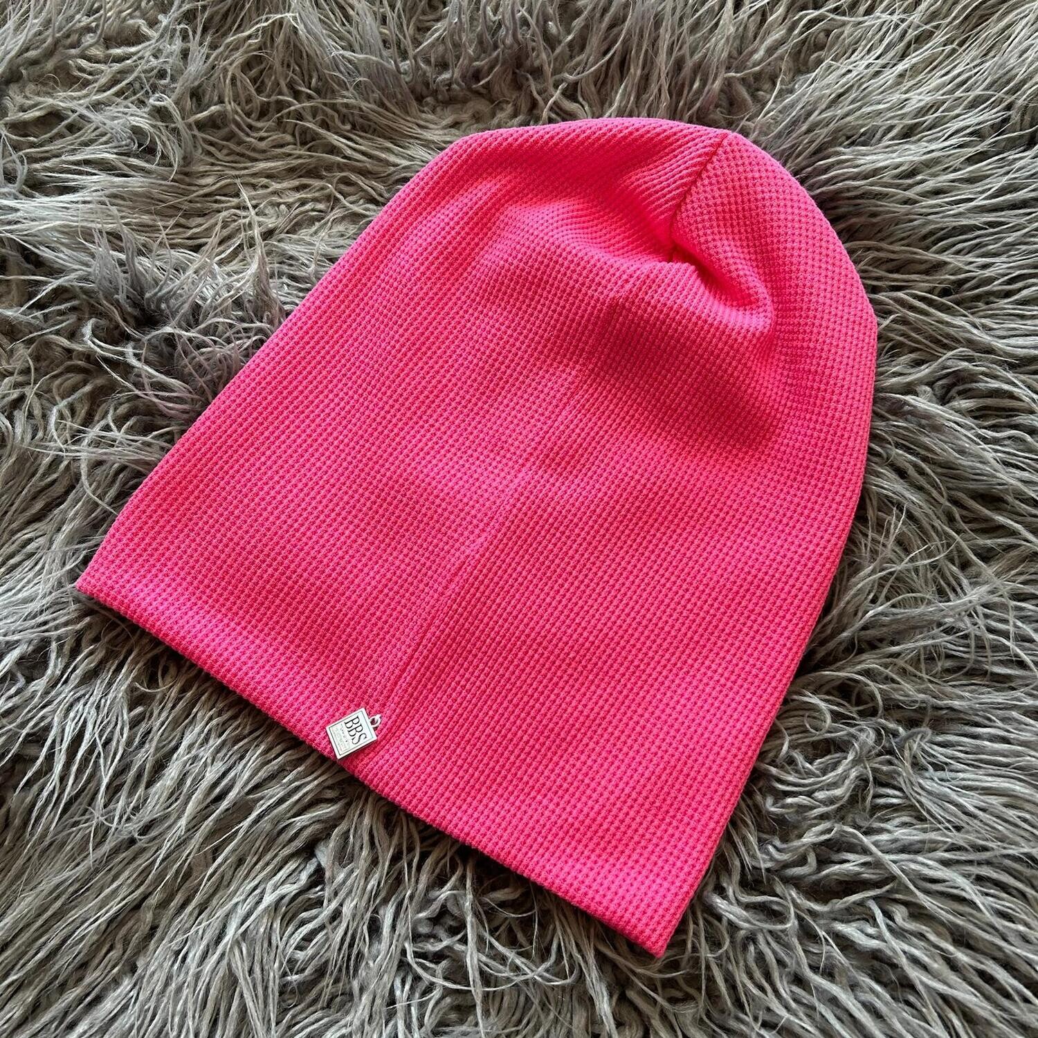 Hot pink waffle cotton beanie