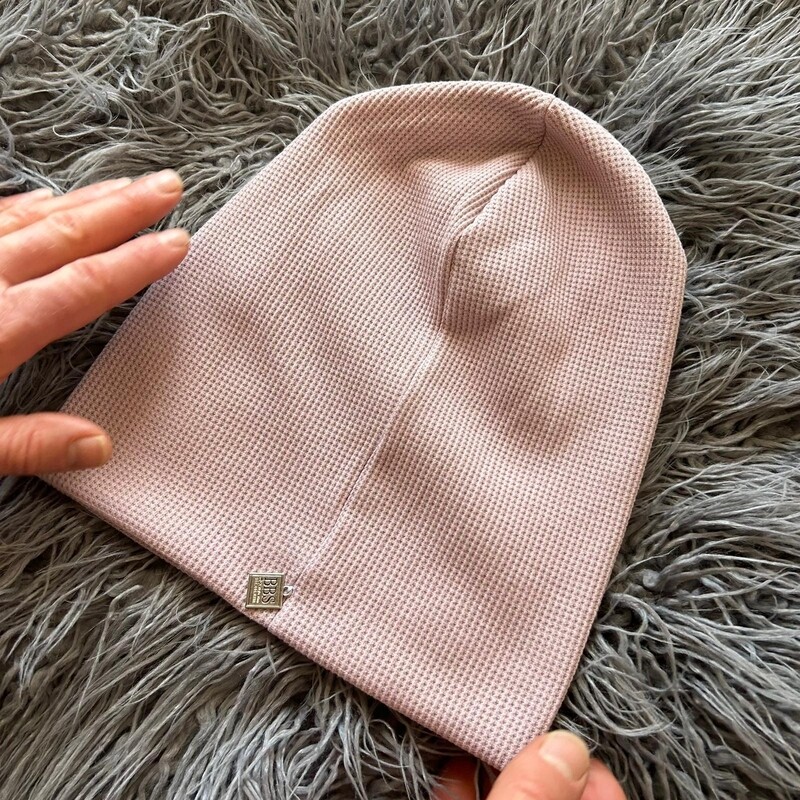 Dusty blush waffle cotton beanie