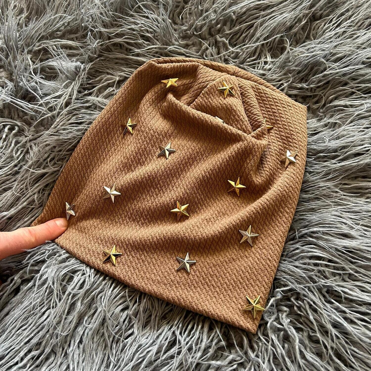 Medium brown - Stars fine cable ribbed beanie