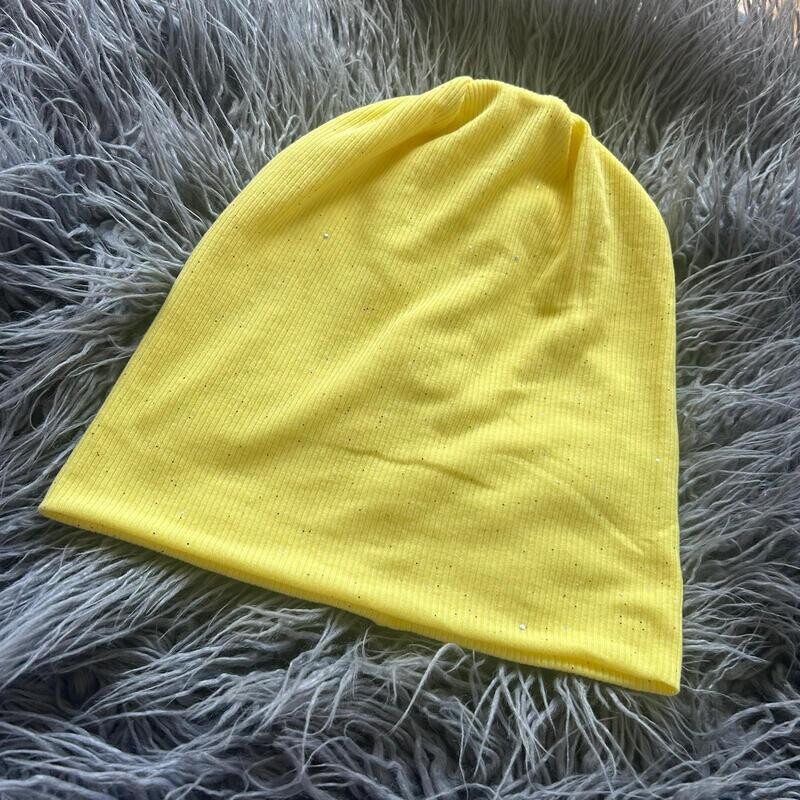 Bright yellow glittery soft beanie