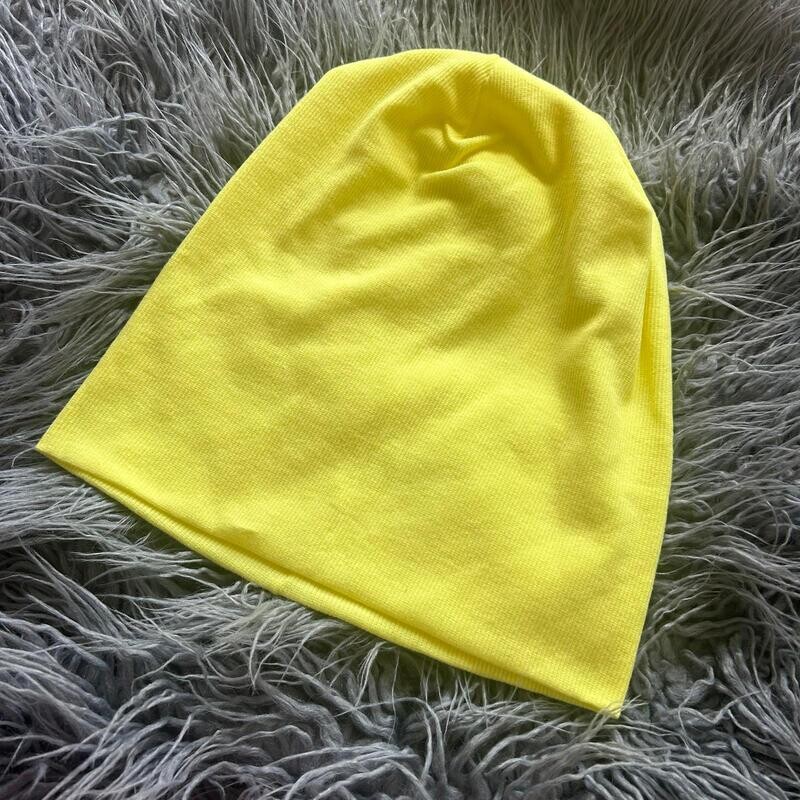 Bright yellow fine ribbed beanie