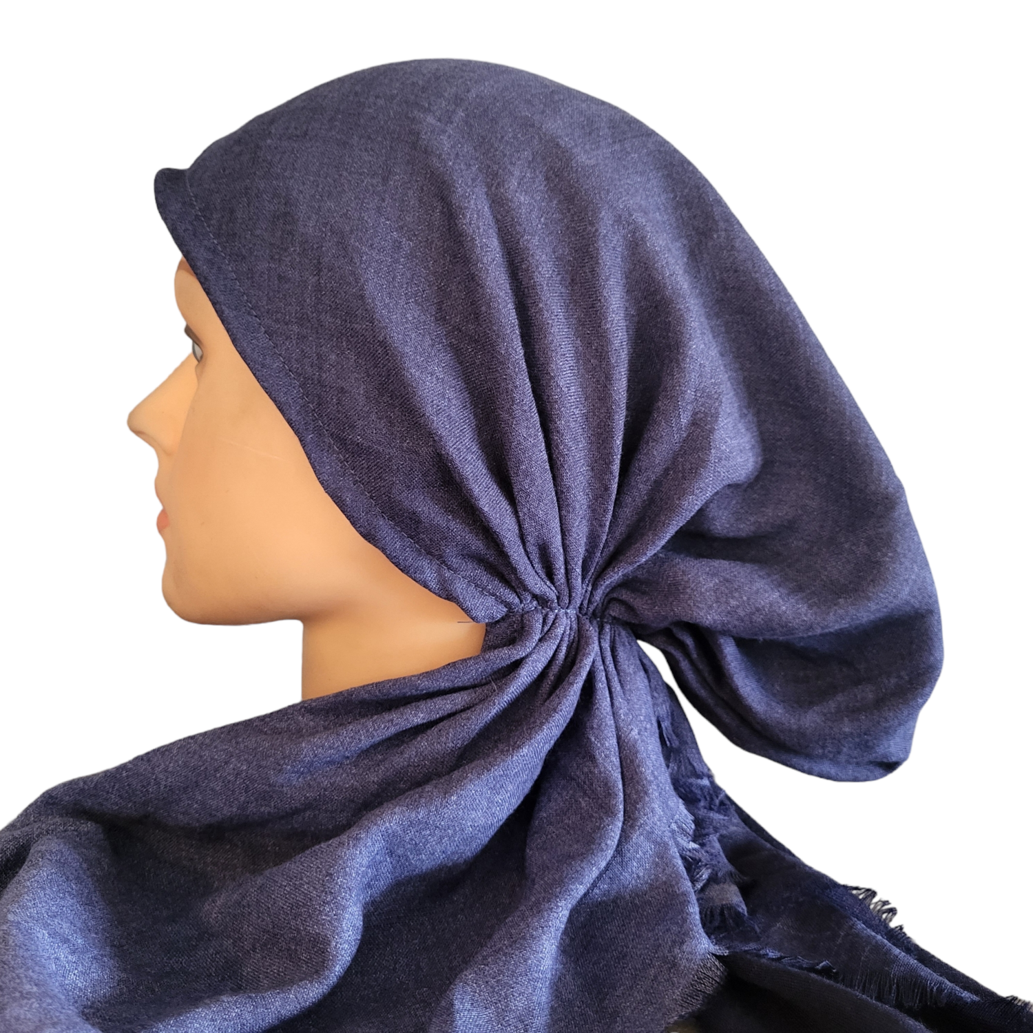 Shades of denim/blue - shaded soft fringes pretied tichel