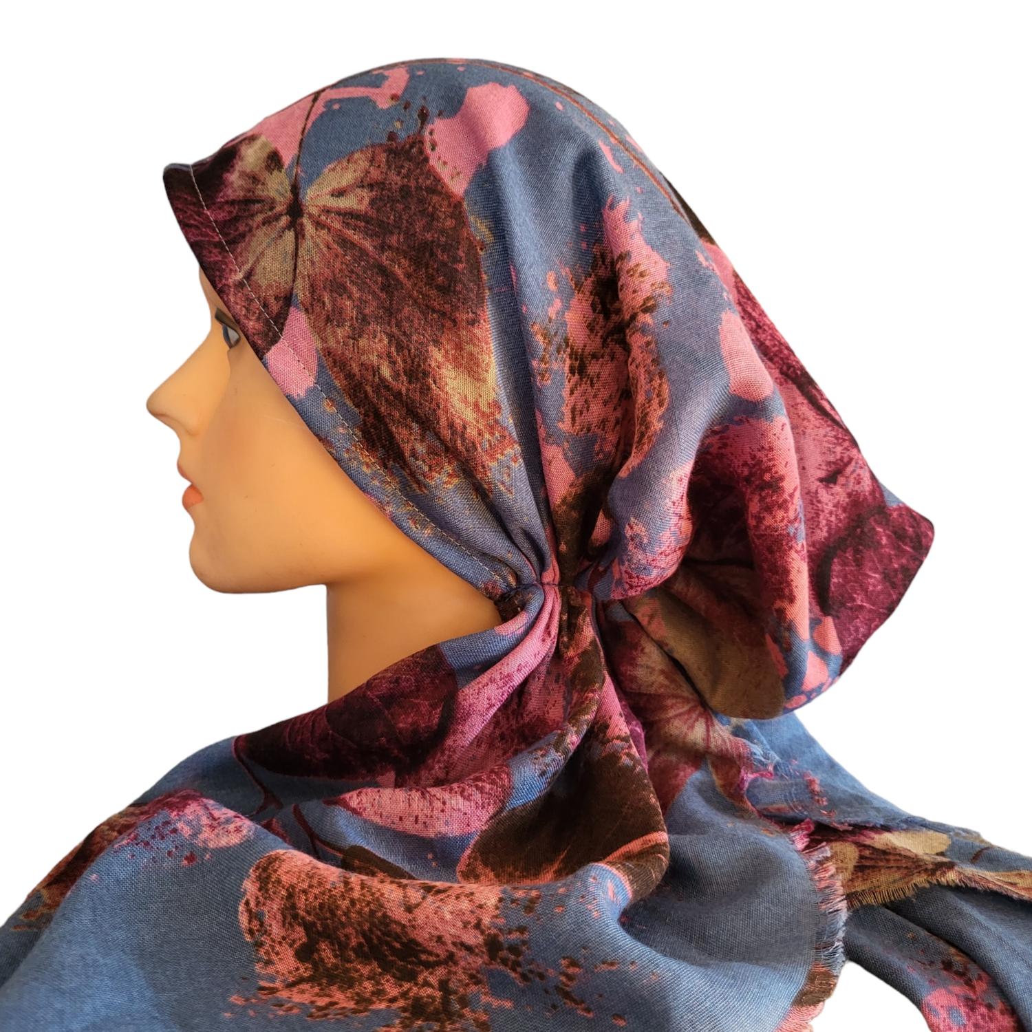 Denim big petals - soft fringes pretied tichel